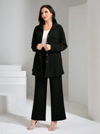 Flap Pocket Drawstring Waist Shirt & Wide Leg Pants