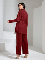 Flap Pocket Drawstring Waist Shirt & Wide Leg Pants