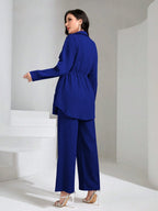 Flap Pocket Drawstring Waist Shirt & Wide Leg Pants
