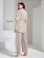 Flap Pocket Drawstring Waist Shirt & Wide Leg Pants