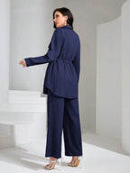 Flap Pocket Drawstring Waist Shirt & Wide Leg Pants