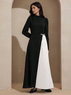 Graceveil Stand Collar Contrast Color Pleated Decor Waist Cinched Dress shein