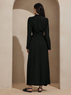 Graceveil Stand Collar Contrast Color Pleated Decor Waist Cinched Dress shein