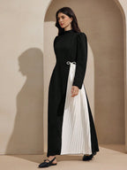 Graceveil Stand Collar Contrast Color Pleated Decor Waist Cinched Dress shein