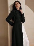 Graceveil Stand Collar Contrast Color Pleated Decor Waist Cinched Dress shein