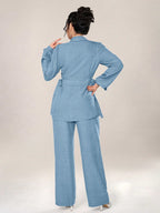 2pcs Set Front Button Long Sleeve Casual Blouse And Trousers
