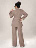 2pcs Set Front Button Long Sleeve Casual Blouse And Trousers