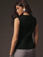 Sexy Front Zip Peplum Structured Tailored Sleeveless Top shein
