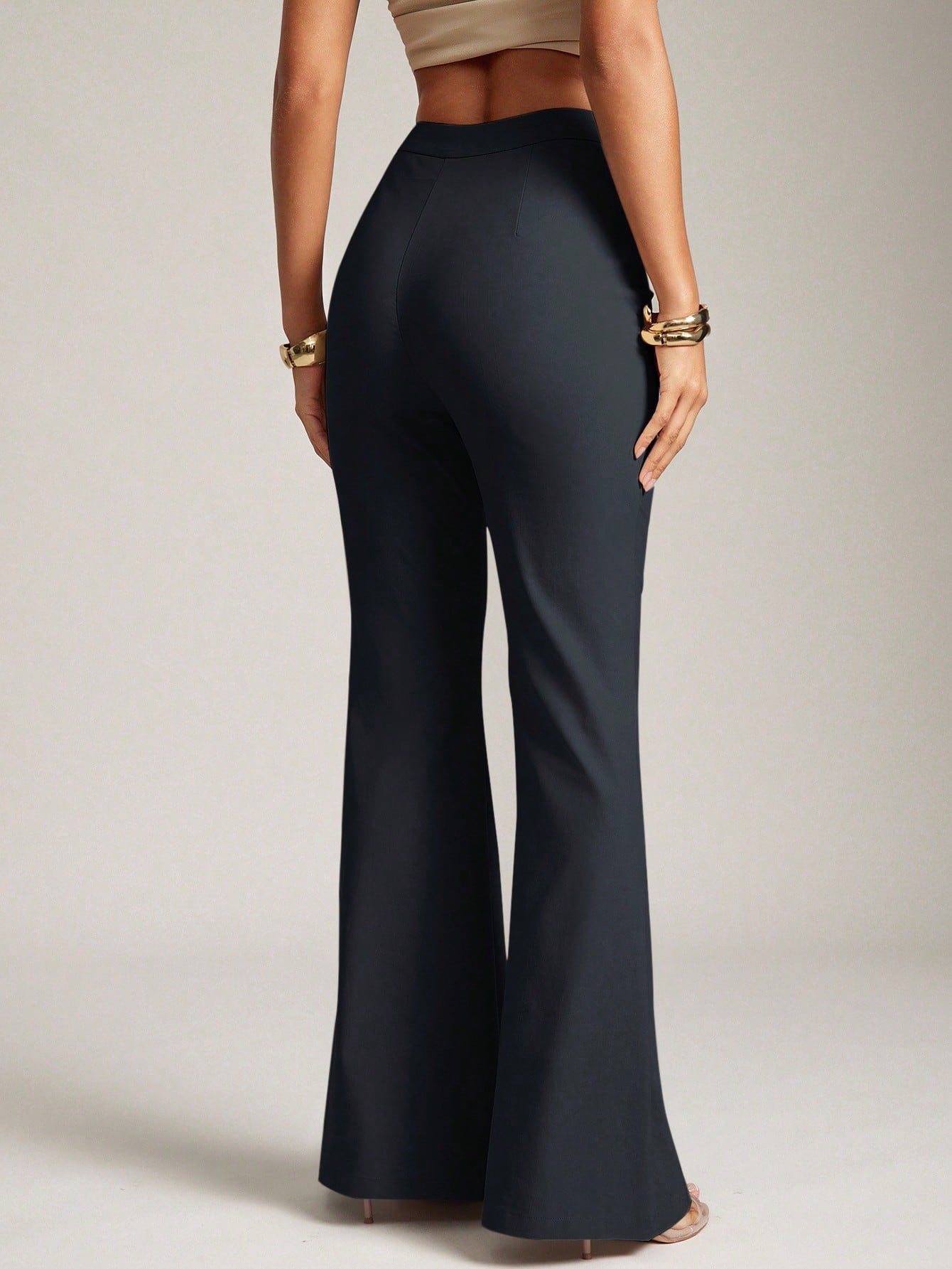 Sexy Business Casual Office Solid Flare Leg Pants shein