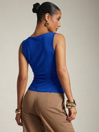 Women's Basic Casual Office Ruched Shoulder With Gold Decor Cowl Neck Top shein