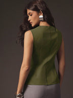 Sexy Front Zip Peplum Structured Tailored Sleeveless Top shein