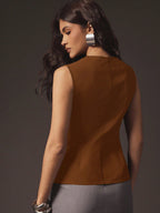 Sexy Front Zip Peplum Structured Tailored Sleeveless Top shein