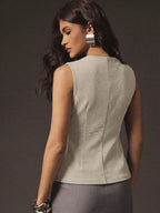 Sexy Front Zip Peplum Structured Tailored Sleeveless Top shein