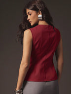 Sexy Front Zip Peplum Structured Tailored Sleeveless Top shein