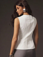 Sexy Front Zip Peplum Structured Tailored Sleeveless Top shein