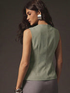 Sexy Front Zip Peplum Structured Tailored Sleeveless Top shein