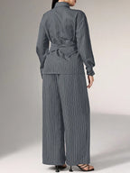 Women's Cinched Waist Korean Retro Style Shirt And Pant shein