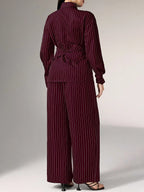 Women's Cinched Waist Korean Retro Style Shirt And Pant shein
