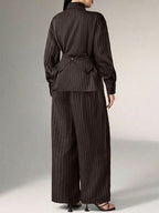 Women's Cinched Waist Korean Retro Style Shirt And Pant shein