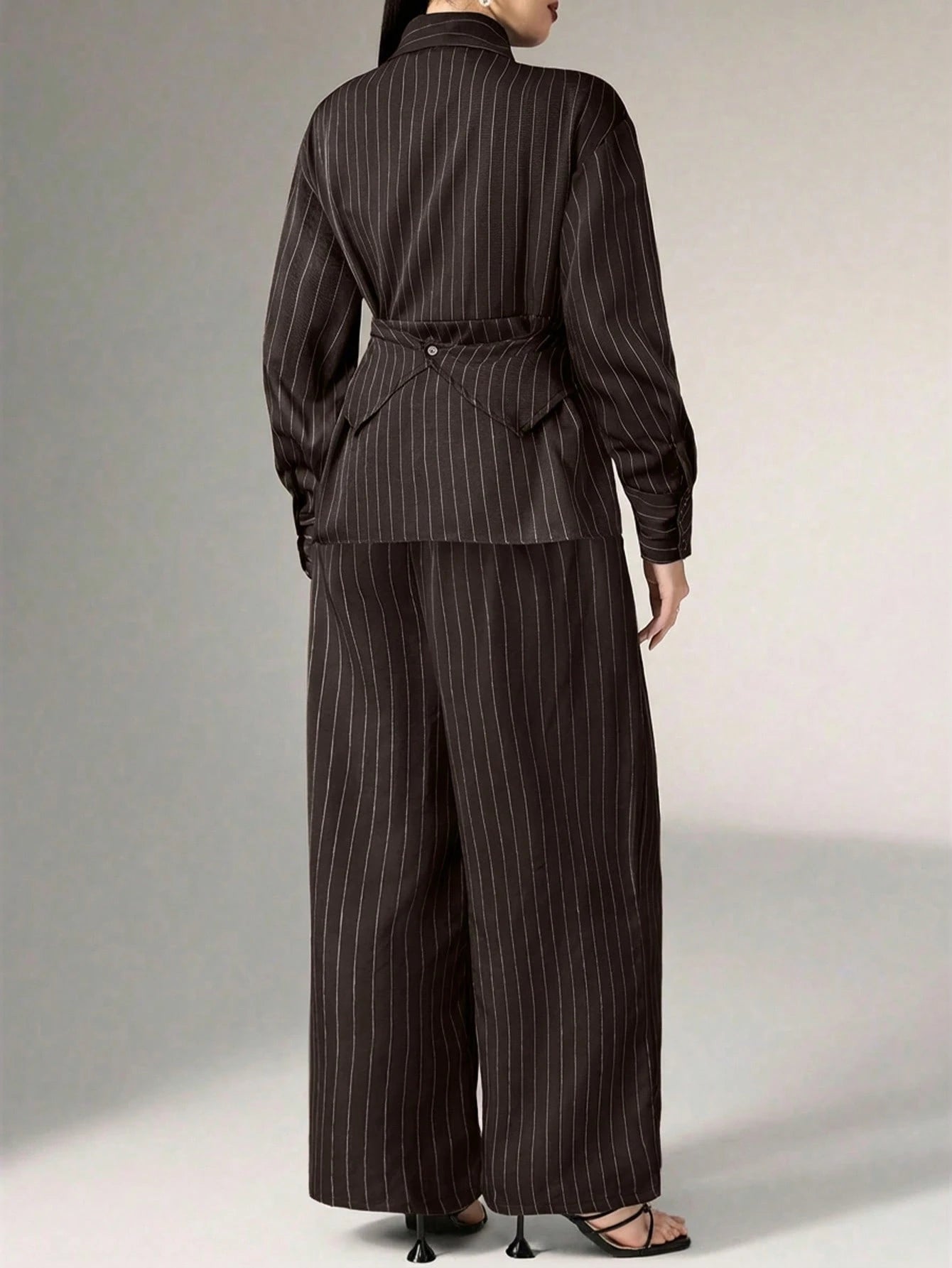 Women's Cinched Waist Korean Retro Style Shirt And Pant shein