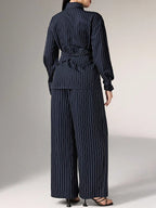 Women's Cinched Waist Korean Retro Style Shirt And Pant shein