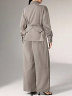 Women's Cinched Waist Korean Retro Style Shirt And Pant shein