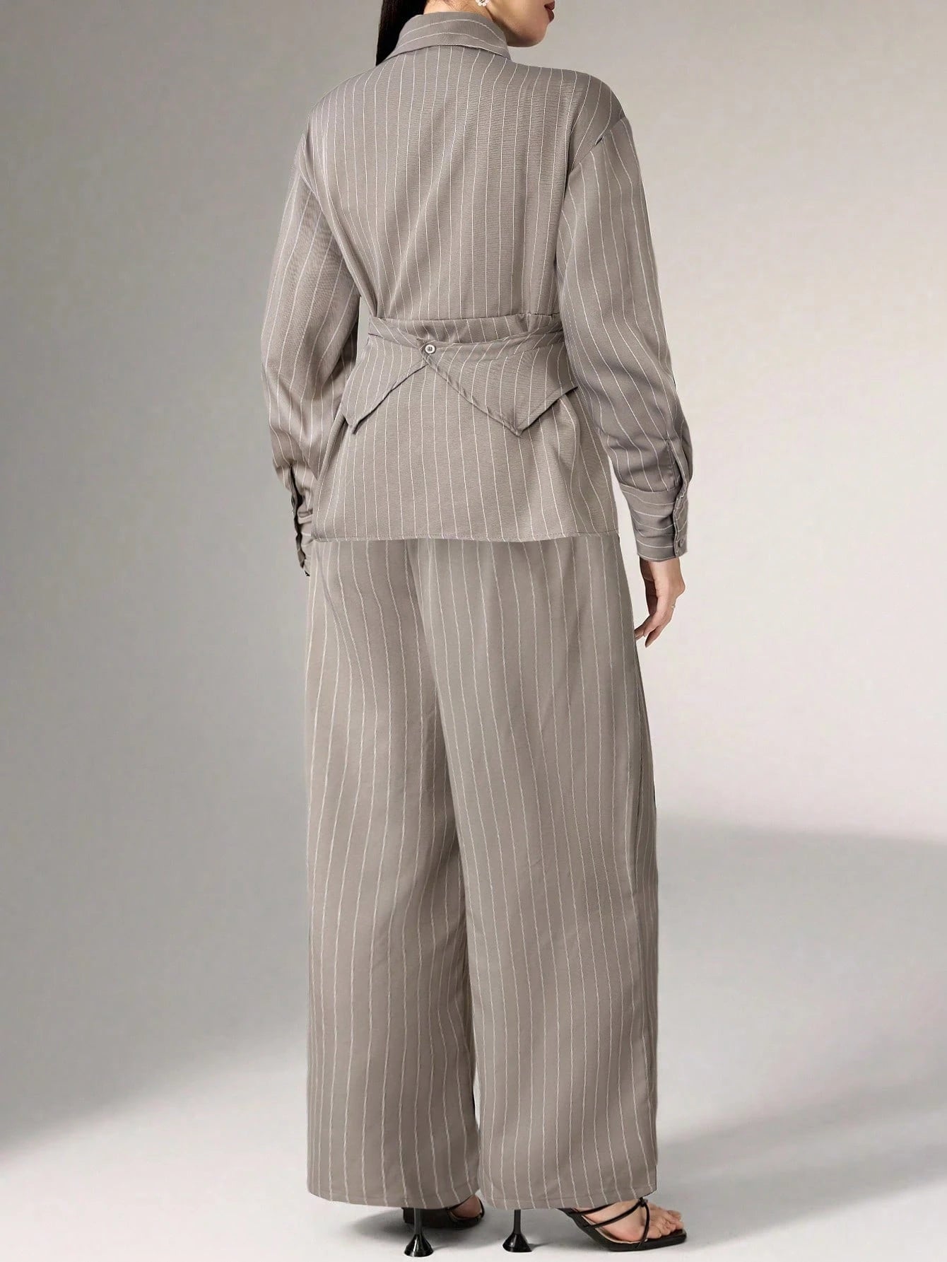 Women's Cinched Waist Korean Retro Style Shirt And Pant shein