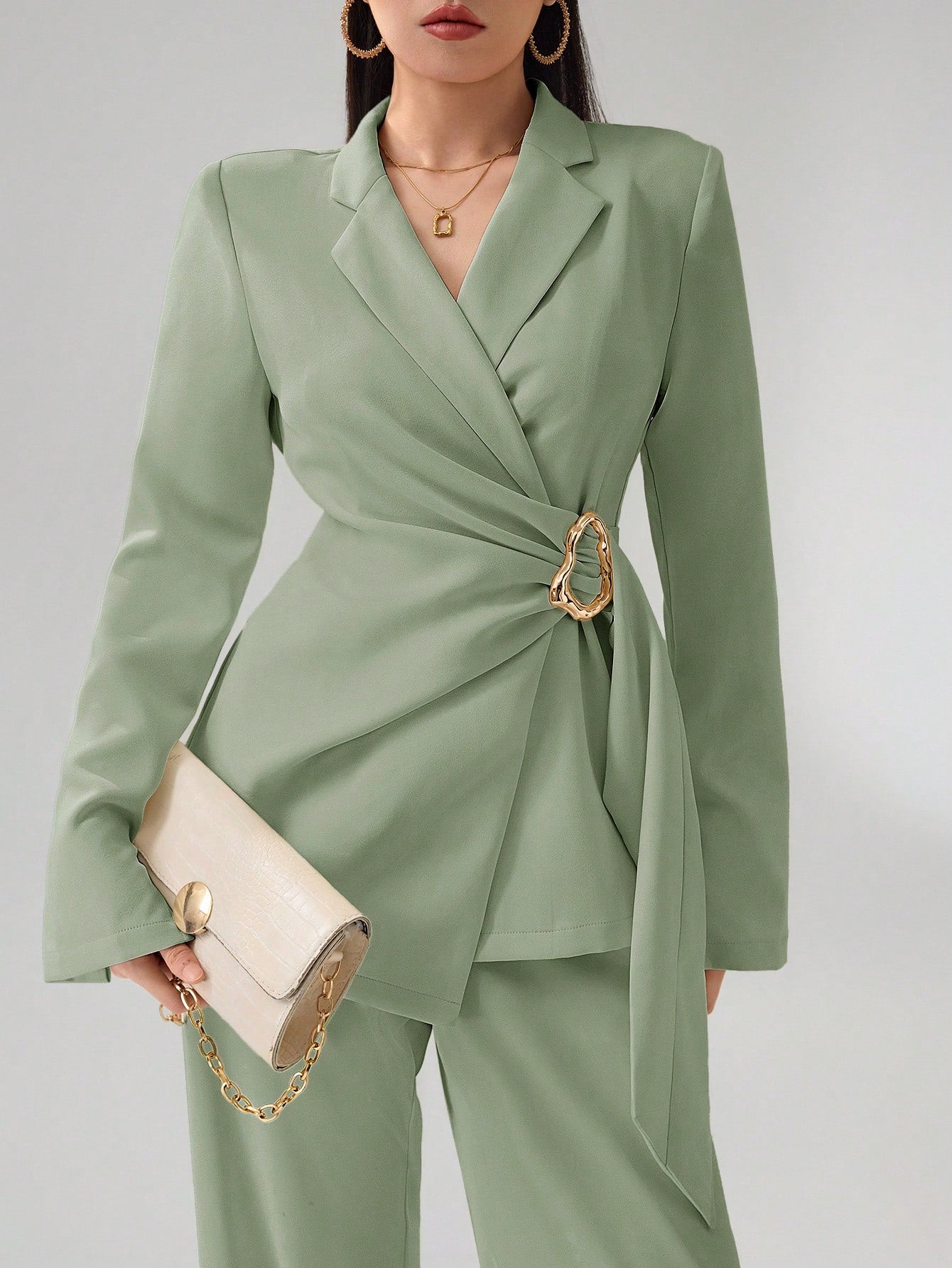 Women's Solid Color Long Sleeve Blazer Jacket shein