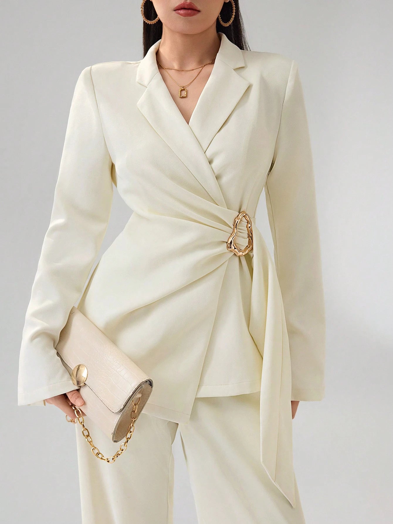 Women's Solid Color Long Sleeve Blazer Jacket shein