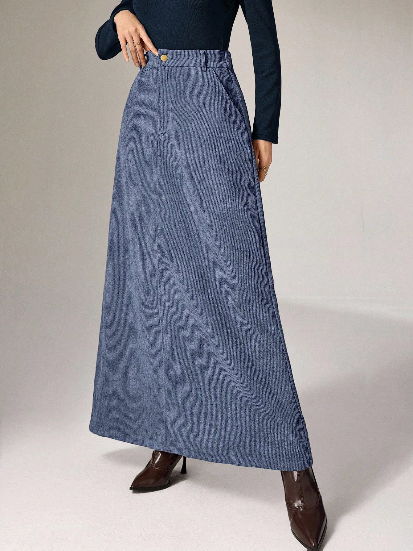 Women Solid Color Casual Long Skirt