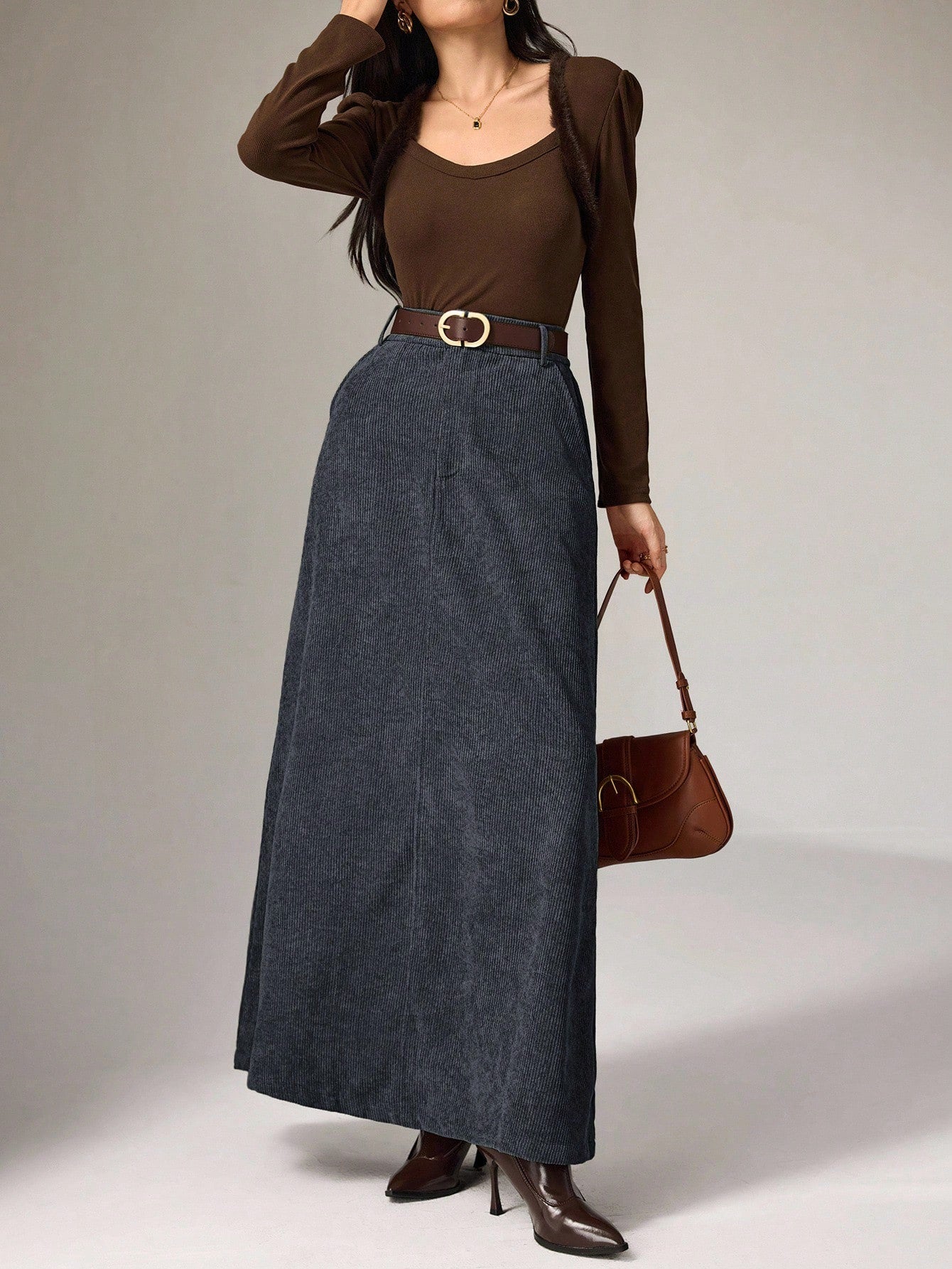 Women Solid Color Casual Long Skirt