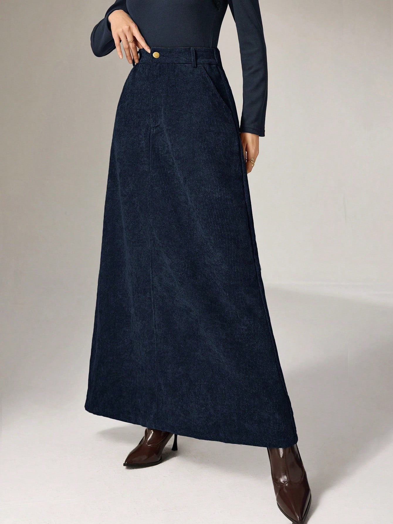 Women Solid Color Casual Long Skirt