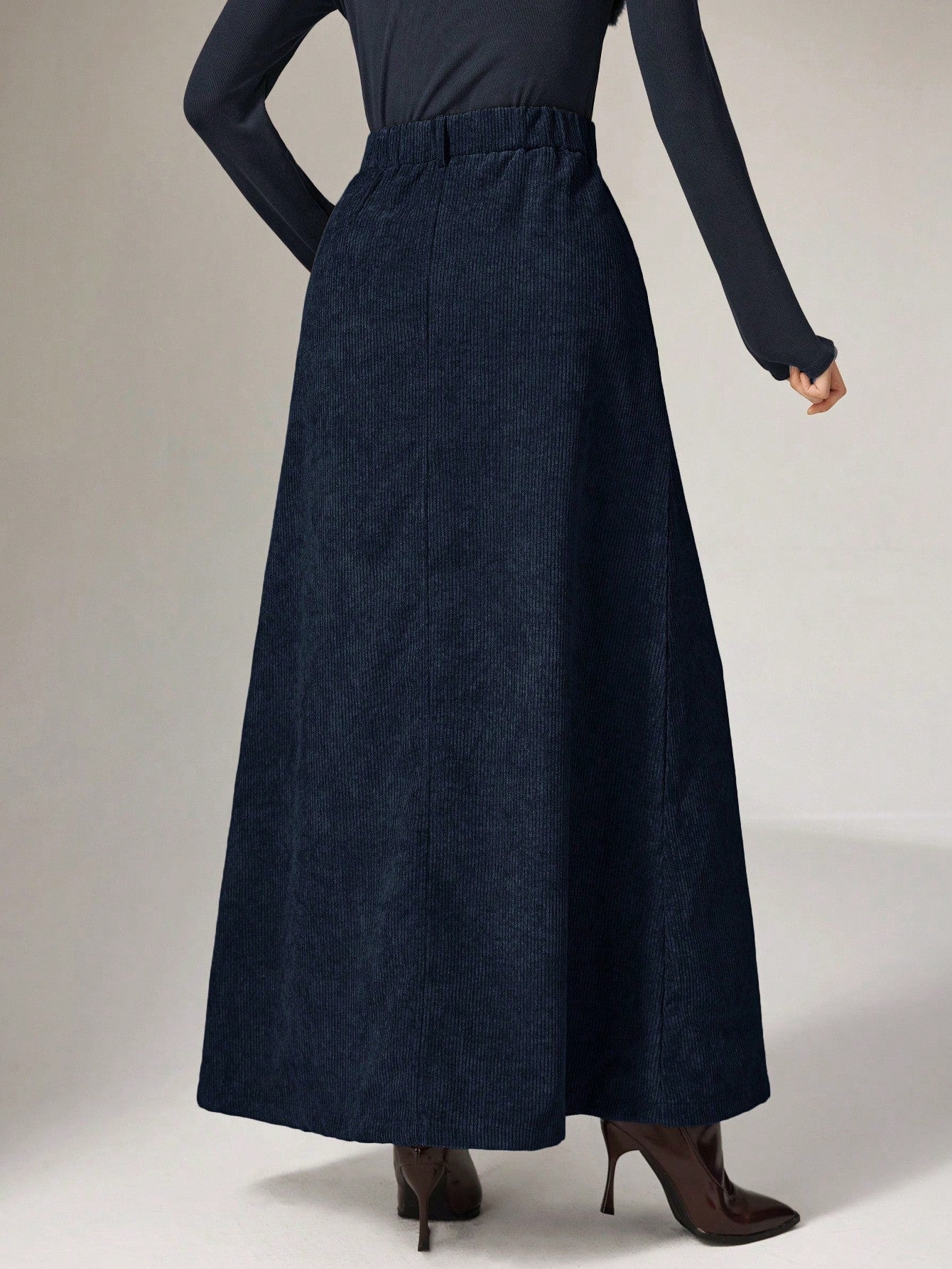 Women Solid Color Casual Long Skirt
