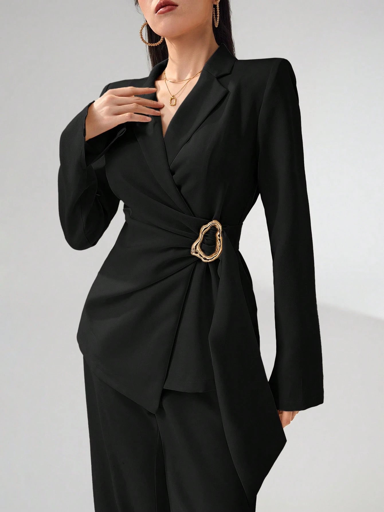 Women's Solid Color Long Sleeve Blazer Jacket shein