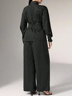 Women's Cinched Waist Korean Retro Style Shirt And Pant shein