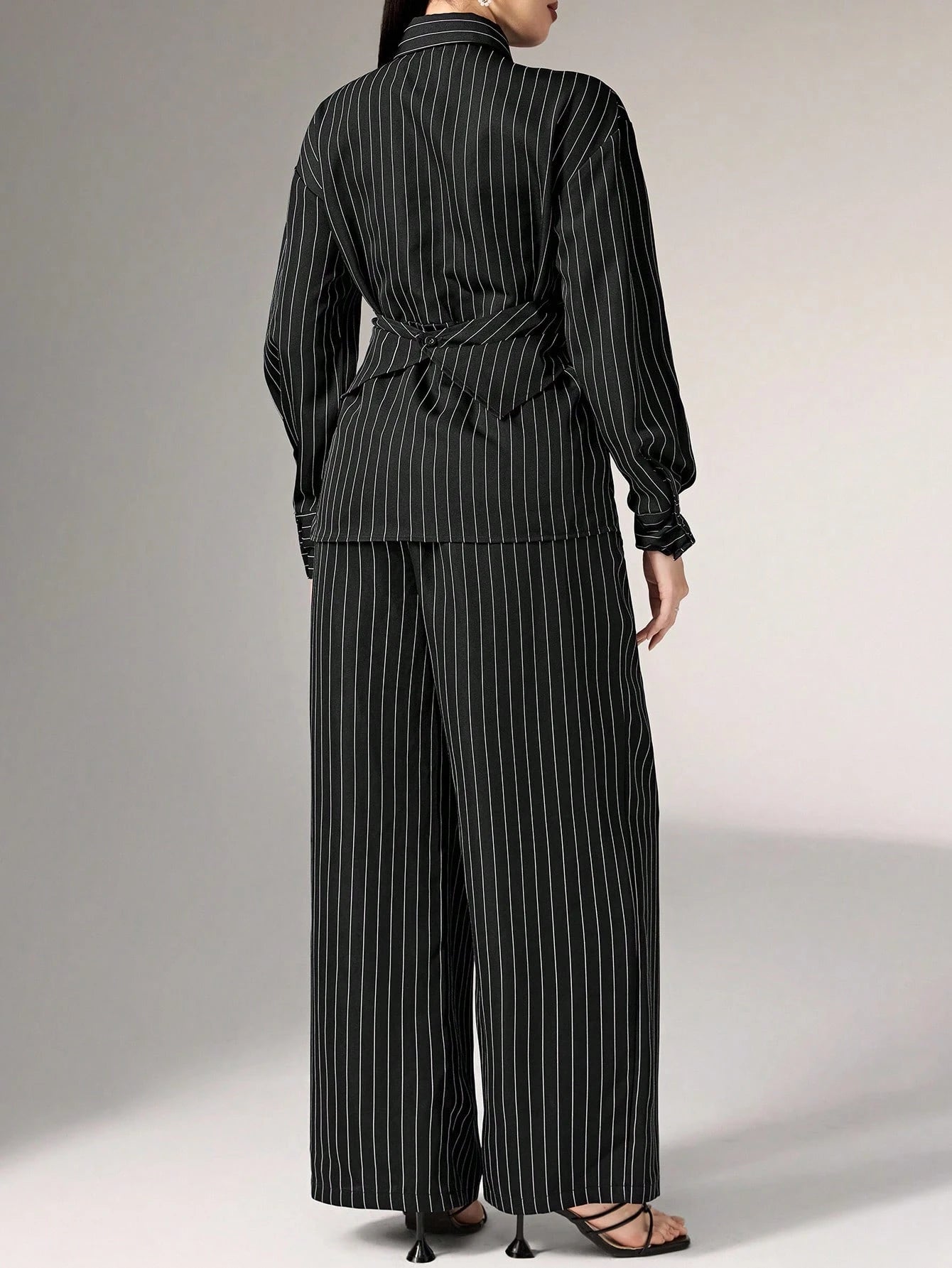 Women's Cinched Waist Korean Retro Style Shirt And Pant shein
