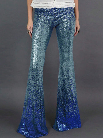 High Waist Gradient Sequined Pants shein