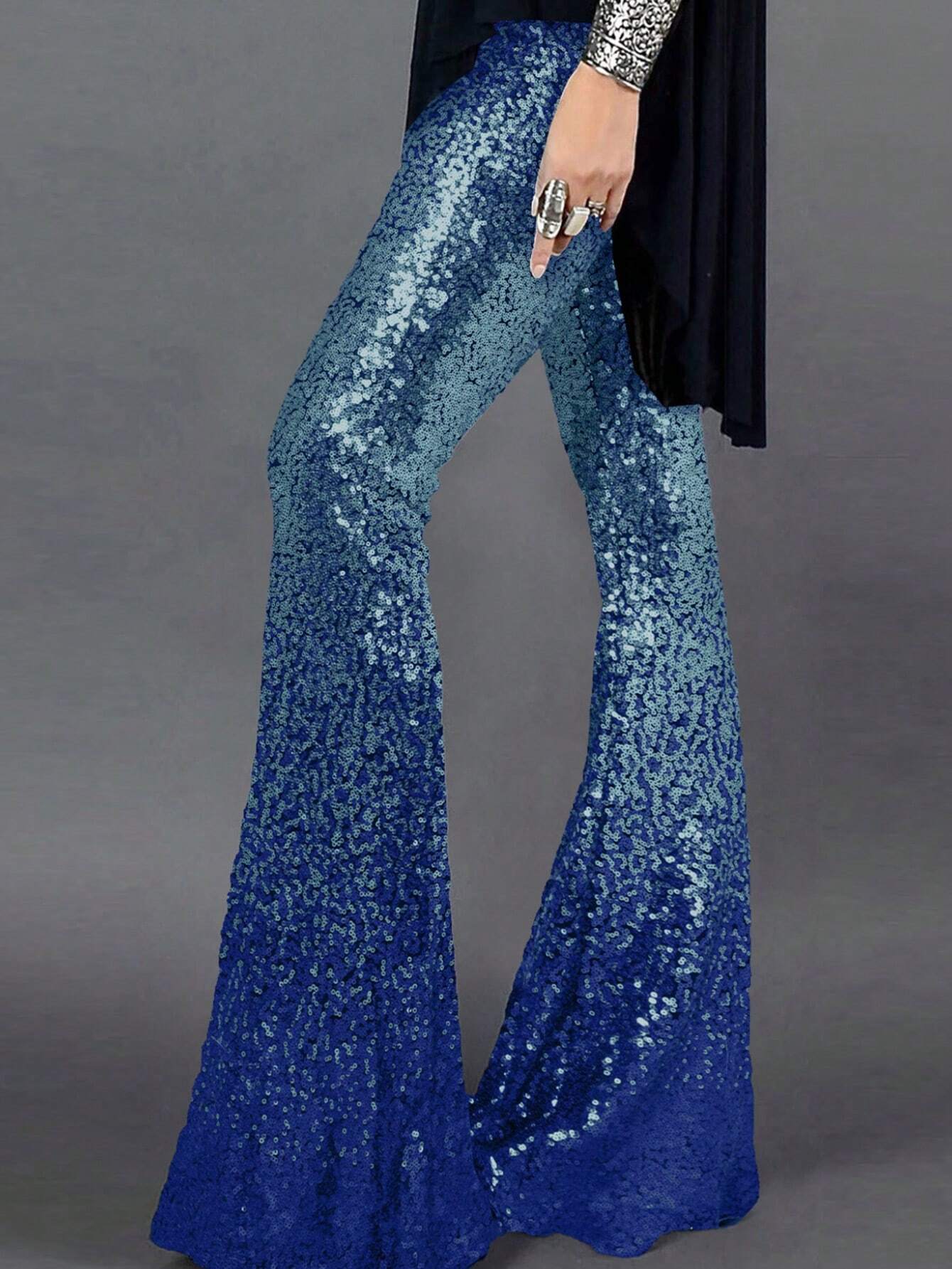 High Waist Gradient Sequined Pants shein