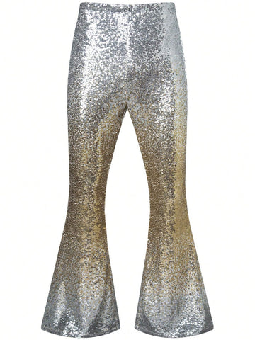 High Waist Gradient Sequined Pants shein