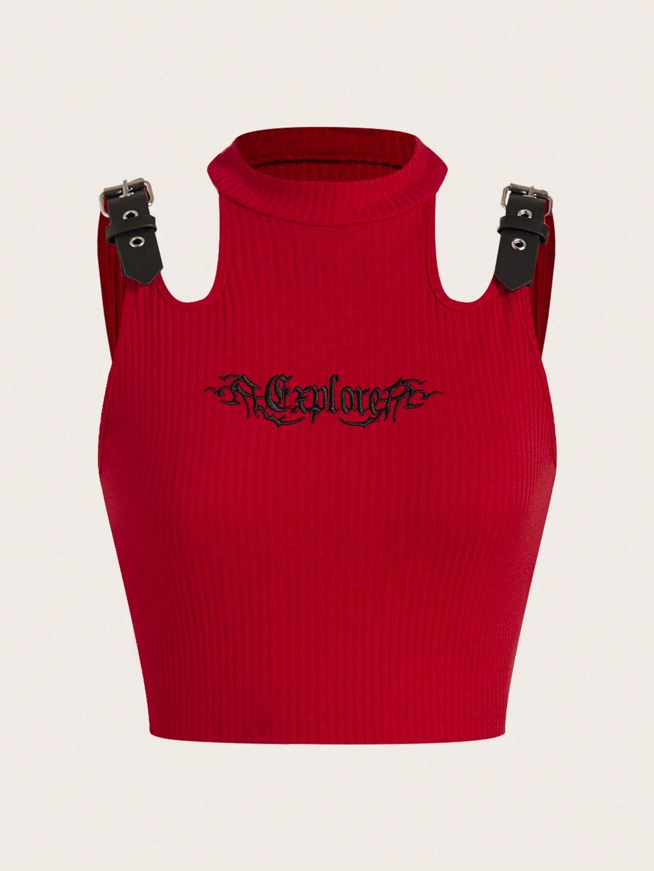 ICON Buckle Strap Decorated Hollow Out Shoulder Cropped Tank Top shein