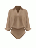 Women's Daily Casual Solid Color Minimalist Long Sleeve Shirt Bodysuit shein