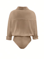 Women's Daily Casual Solid Color Minimalist Long Sleeve Shirt Bodysuit shein