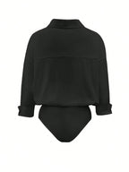 Women's Daily Casual Solid Color Minimalist Long Sleeve Shirt Bodysuit shein