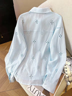 Women's Solid Color Minimalist Casual Hollow Long Sleeve Shirt shein