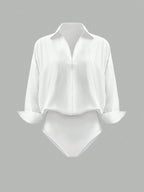 Women's Daily Casual Solid Color Minimalist Long Sleeve Shirt Bodysuit shein