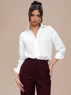 Women's Daily Casual Solid Color Minimalist Long Sleeve Shirt Bodysuit shein