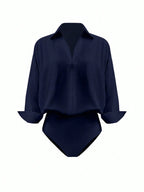 Women's Daily Casual Solid Color Minimalist Long Sleeve Shirt Bodysuit shein