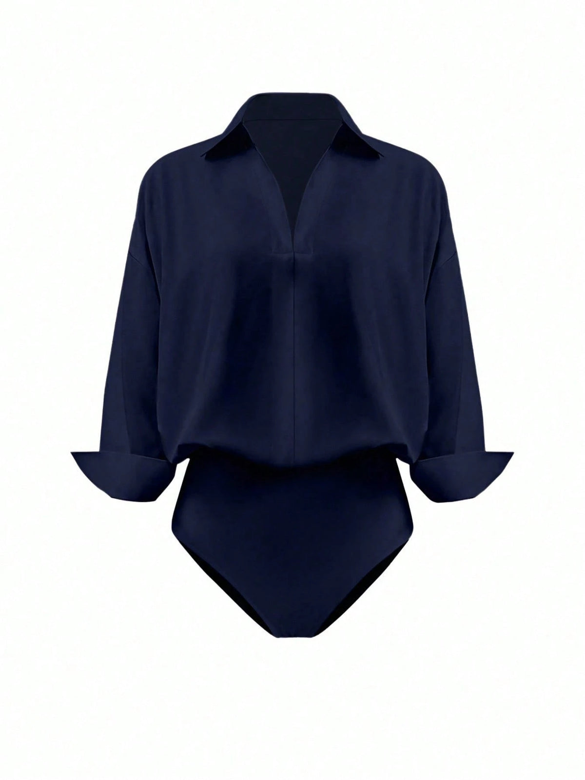 Women's Daily Casual Solid Color Minimalist Long Sleeve Shirt Bodysuit shein