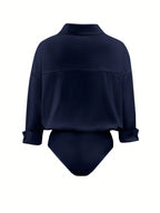 Women's Daily Casual Solid Color Minimalist Long Sleeve Shirt Bodysuit shein