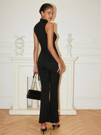 Mock Neck Split Hem Tank Top & Flare Leg Pants shein